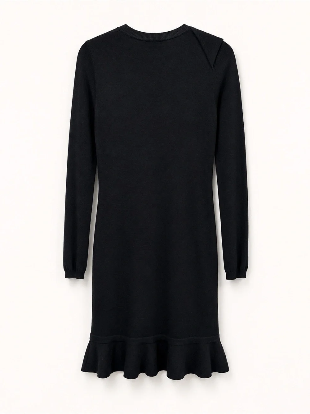 Seventy Sergio Tegon Black Ruffle Knit Midi Dress Made in Italy Size 44/US 8 - Picture 3 of 9